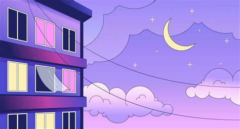 Windows apartment building night lo fi chill wallpaper. Moonlight night ...