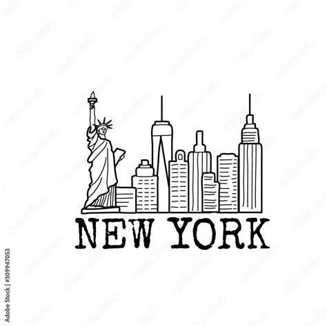 New York skyline cityscape line drawing. Vector sketch illustration ...