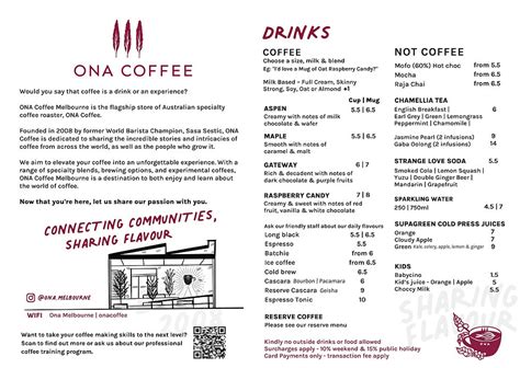 Menu | ONA Coffee Melbourne