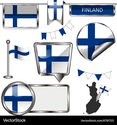 Glossy icons with finnish flag Royalty Free Vector Image