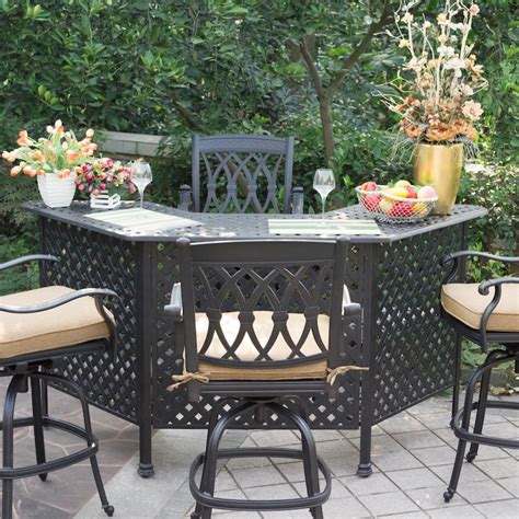 Darlee San Marcos 5 Piece Cast Aluminum Patio Party Bar Set With Swivel ...