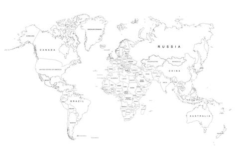 Printable Black And White World Map With Country Names