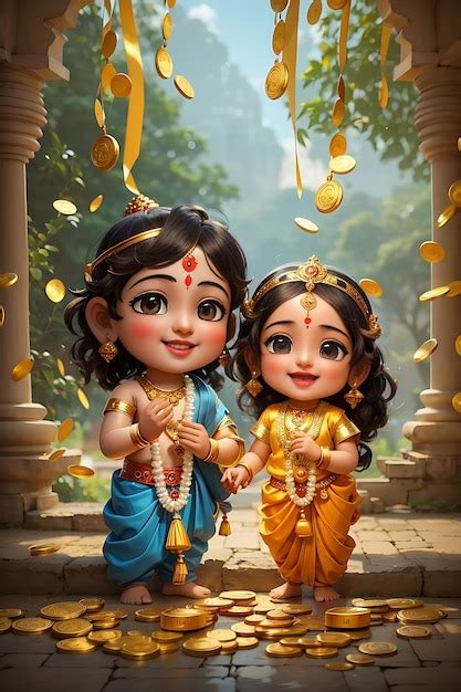 Happy Diwali Celebration with Little Radha Krishna | Premium AI ...