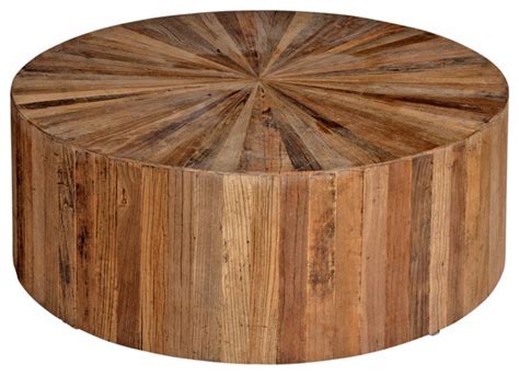 Cyrano Reclaimed Wood Round Drum Modern Eco Coffee Table - Rustic ...