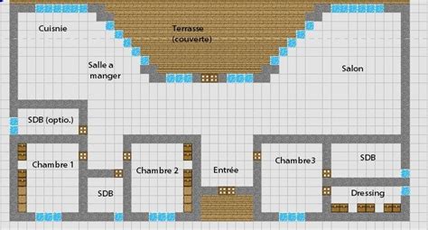 minecraft floor plan simple modern house with 3 bedrooms, 2 bathrooms ...