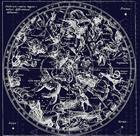 Stunning 19th C Celestial Print Northern Sky Constellations. Map of The ...