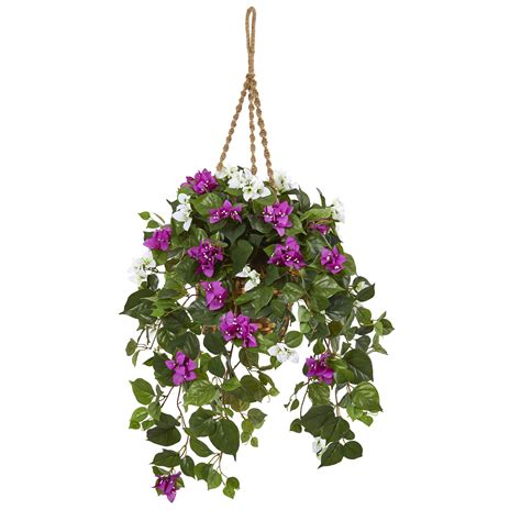 Nearly Natural 30-In. Mixed Bougainvillea Artificial Plant Hanging ...