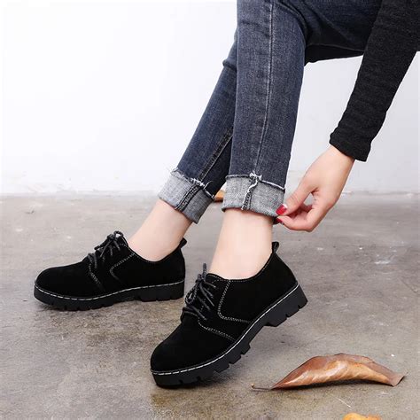 2018 Autumn Women Shoes Round Toe Flat Ankle Boots Lace Up Suede Casual ...