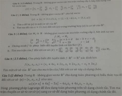 Trong R - không gian vectơ các ma trận vuông cấp 2, hãy tìm hạng của hệ ...