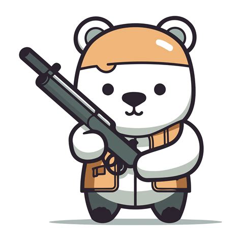 Polar bear with rifle cartoon character vector illustration. Cute bear ...