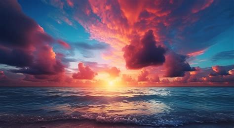 Premium AI Image | Tropical colorful dramatic sunset with clouds over ...