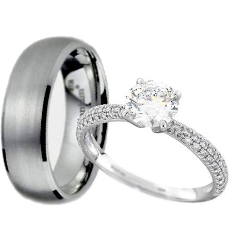 His and Hers classic Wedding Engagement Couple Rings Set