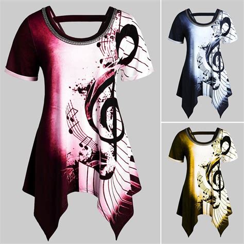 Music Notes Lady Loose T-shirt | Asymmetrical shirt, Clothes for women ...