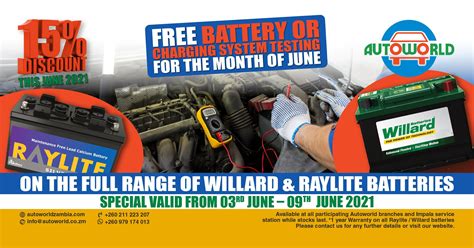 Enjoy a 15% discount on Willard and Raylite batteries this June — Autoworld