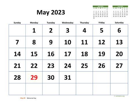 May 2023 Calendar With Extra-large Dates, 50% OFF