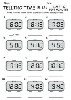 Digital Clocks Worksheets