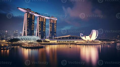 Night view of Marina Bay Sands. Generative AI 32976225 Stock Photo at ...