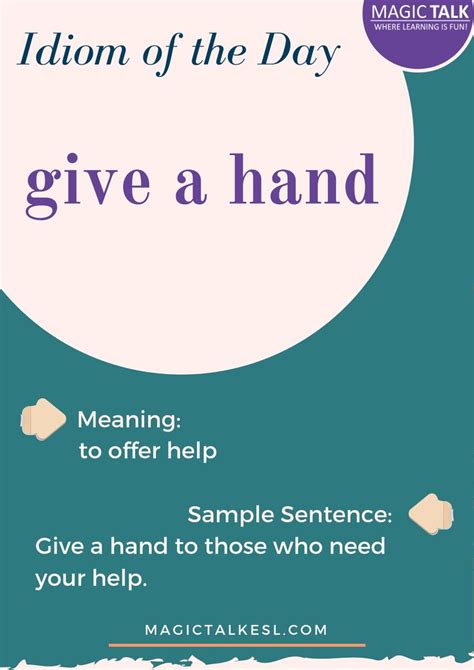 Idiom - GIVE A HAND | Study english language, English phrases, Idioms