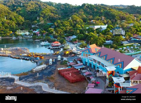 Roatan, Honduras - Top view of port and town center of Coxen hole Stock ...