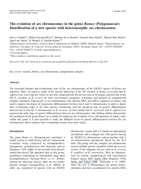 (PDF) The evolution of sex chromosomes in the genus Rumex (Polygonaceae ...