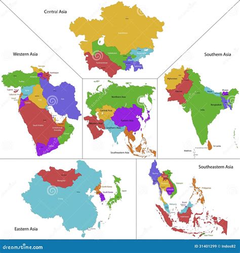 Map Of The Asian Sub-regions Vector Illustration | CartoonDealer.com ...