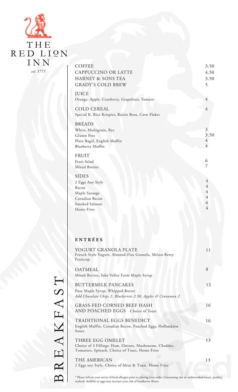 The Red Lion Inn menus in Stockbridge, Massachusetts, United States