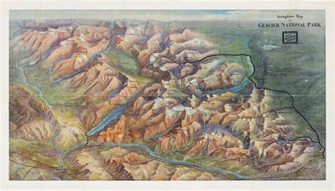 Early bird’s-eye view of Glacier National Park - Rare & Antique Maps