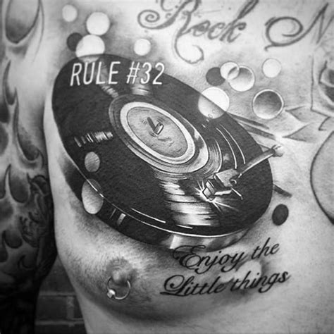 50 Vinyl Record Tattoo Designs For Men - Long Playing Ink Ideas