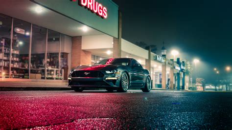 Ford Mustang Wallpaper 4K, Night, City lights, Neon