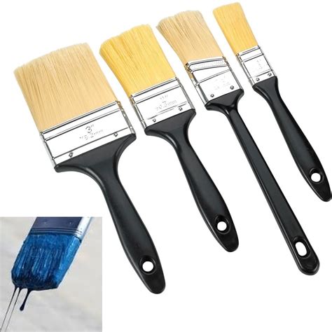 4 X Paint Brush Set Painting Brushes Polyester Bristles Oil Water Based ...