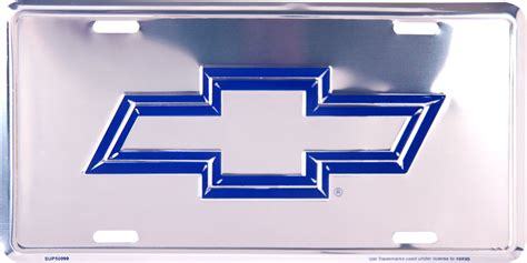 Chevrolet Bowtie Blue Logo Chrome License Plate Metal Sign Embossed Ch ...