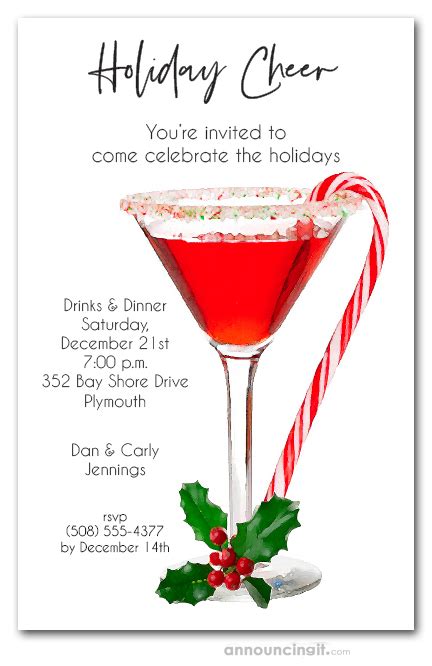 Candy Cane Martini Holiday Christmas Cocktail Party Invitations