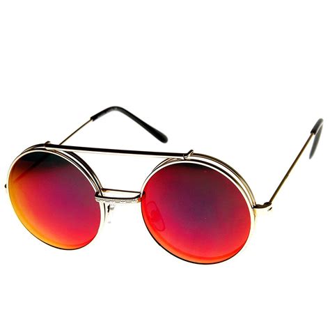 Limited Edition Red Mirror Flip-Up Lens Round Circle Django Sunglasses ...