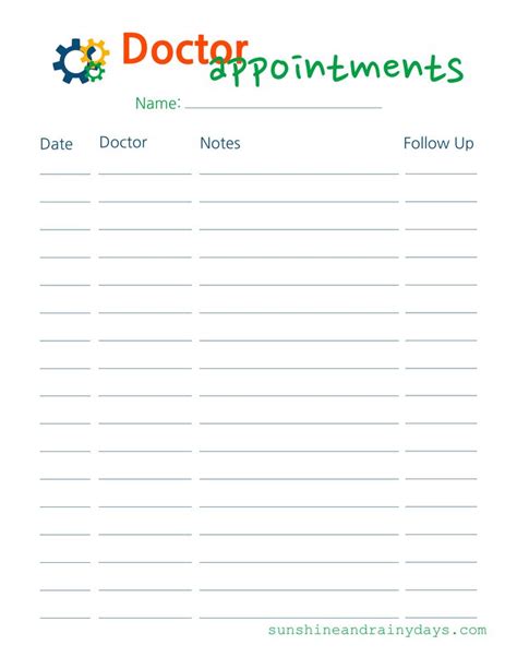 Doctor Appointments Printable - Track Your Doctor Visits