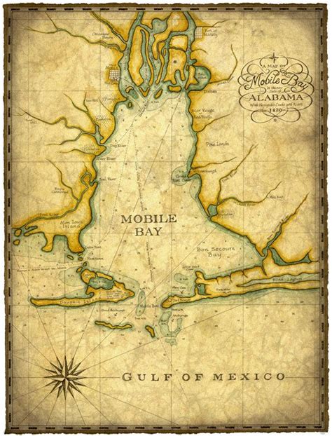 Mobile Bay Map Art c. 1820 14" x 19" - Mobile Bay Map - Old Maps and ...