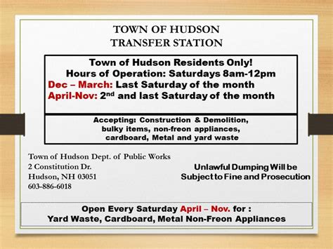 New Transfer Station Hours | Hudson New Hampshire