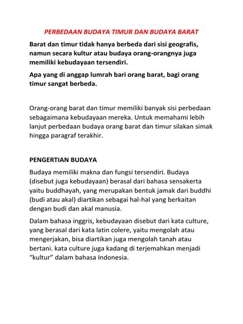 Perbedaan Budaya Timur Dan Budaya Barat | PDF