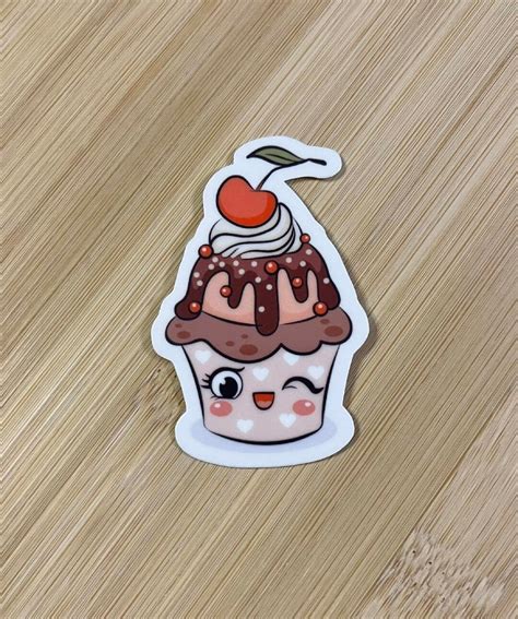 Cherry Cupcake Kawaii Sticker, Cupcake Sticker, Kawaii Cupcake Sticker ...