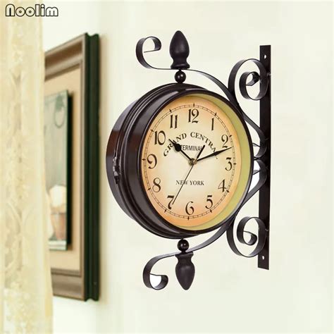 NOOLIM Classical European Wall Wrought Iron Double Faced Wall Clock ...