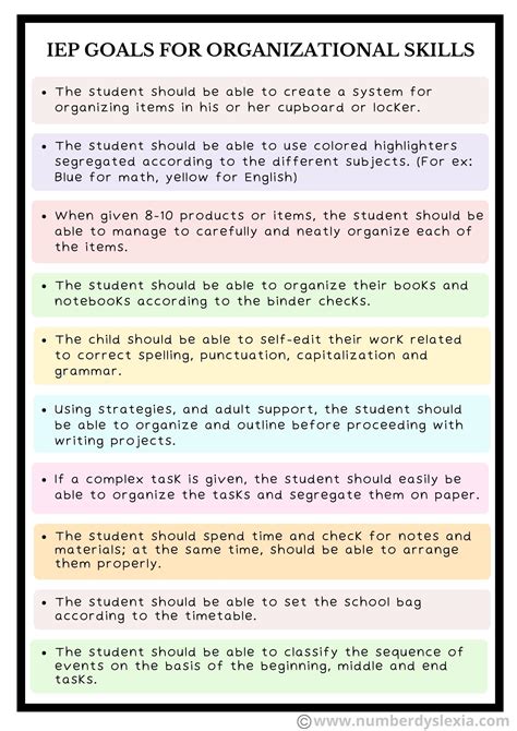 IEP Goals For Organizational Skills with Printable PDF - Number Dyslexia