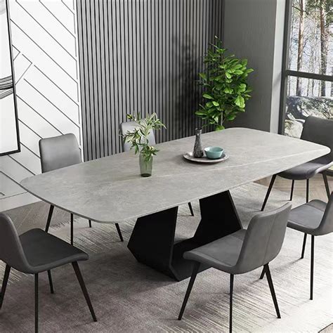 Modern Rectangle Gray Sintered Stone Dining Table