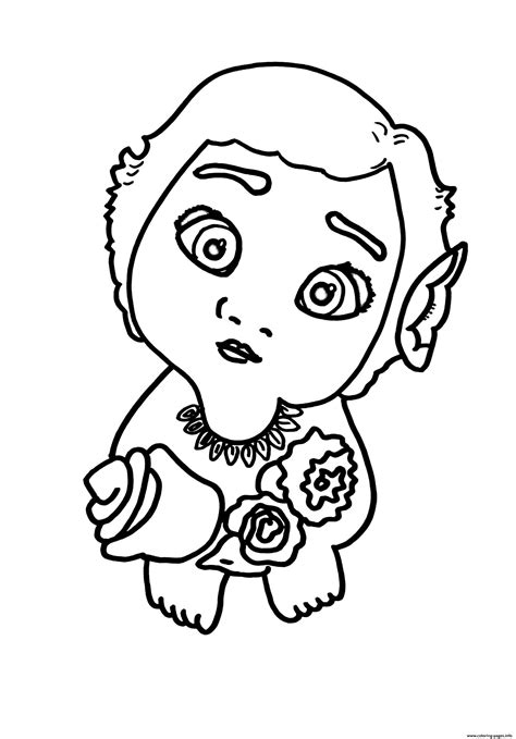 Baby Moana With Flowers Coloring Pages Printable