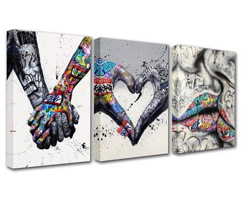 Buy Banksy Street Art Decor Lovers Holding Hands Painting Graffiti ...