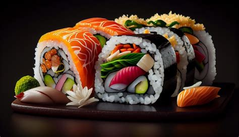 Free Photo | Fresh seafood plate with sashimi and maki sushi generative ai