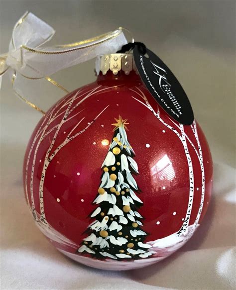 Christmas Tree Ornament Hand Painted Red Green Unique Artistic ...