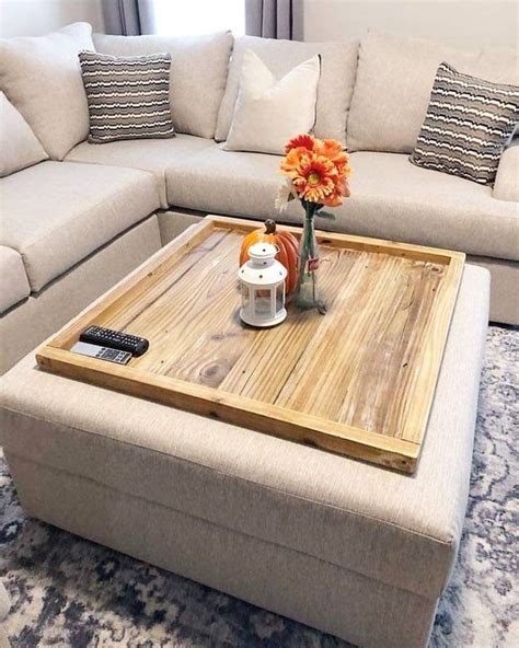 Neutral Bone Low Profile Modern Ottoman Coffee Table Tray, Small to ...