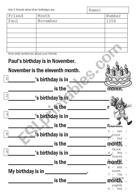 Months and birthdays P3 - ESL worksheet by lingbar