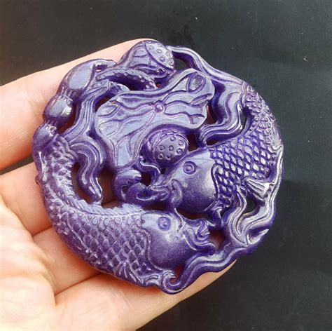 Chinese Purple Jade Stone Pendantcarved Fish Flower Jade | Etsy