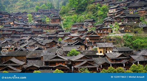 Chinese Countryside Village with Wooden Houses Stock Image - Image of ...