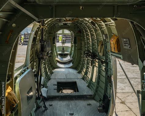 interior of B-24 liberator world war II bomber looking aft from radio ...